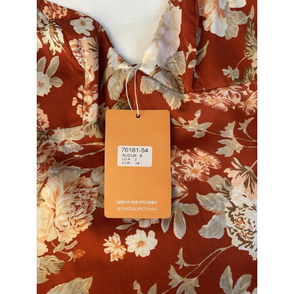 THAT'S SO FETCH Rhea Slip Dress Women 2 Orange Floral Bodycon Spaghetti Straps - Picture 8 of 13